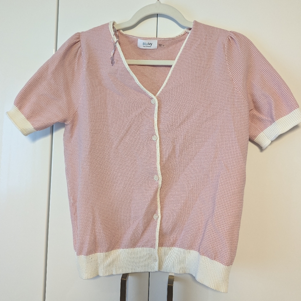 Bluivy Pink Waffle Puff Sleeve Shirt